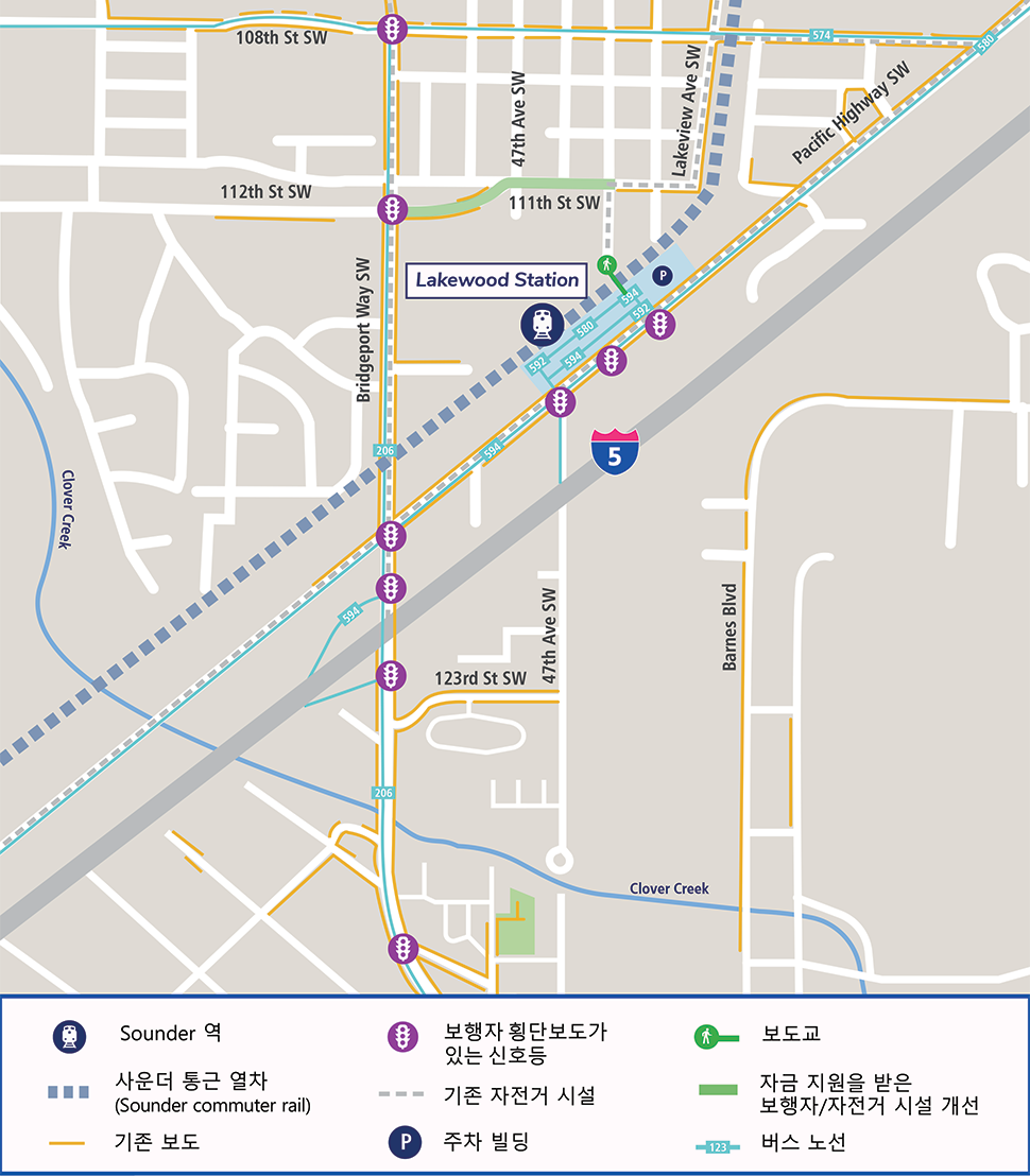 11424 Pacific Hwy Southwest, Lakewood, Washington, 98499에 위치한 Lakewood 역의 항공 지도.
