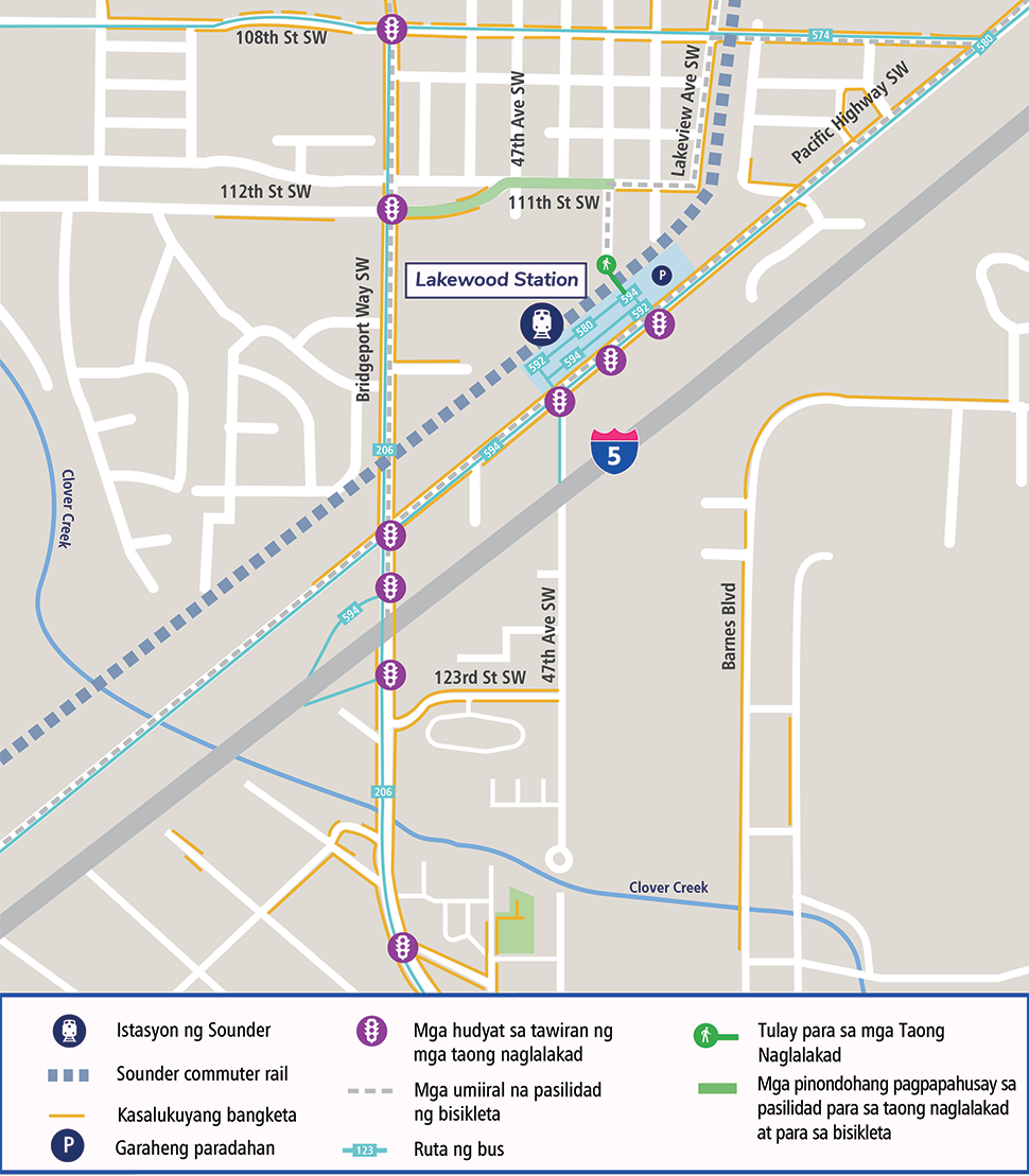 Mapa mula sa itaas ng Istasyon ng Lakewood na nasa 11424 Pacific Hwy Southwest, Lakewood, Washington, 98499.