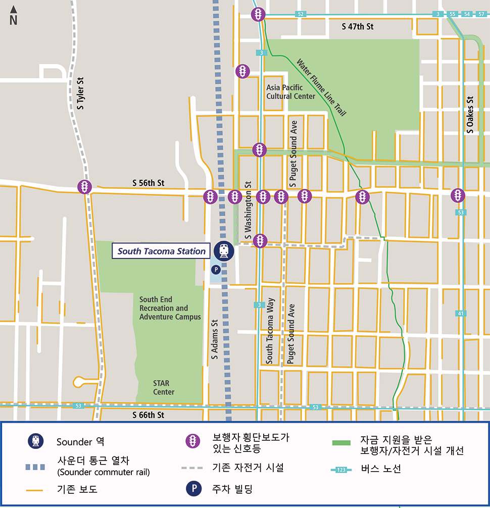 5650 South Washington Street, Tacoma, WA 98409에 위치한 South Tacoma 역의 항공 보기 지도